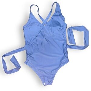 SHEIN Women’s Small Blue Ruffled Bathing Suit